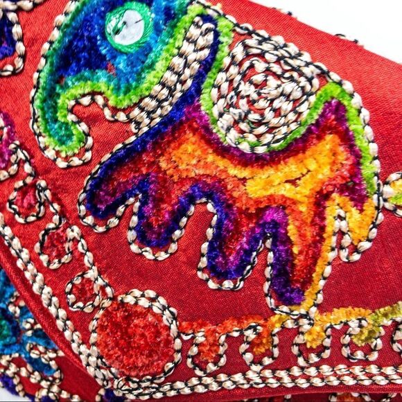 Red Textile Embroidered Envelope Clutch Purse India Elephant - Picture 4 of 9